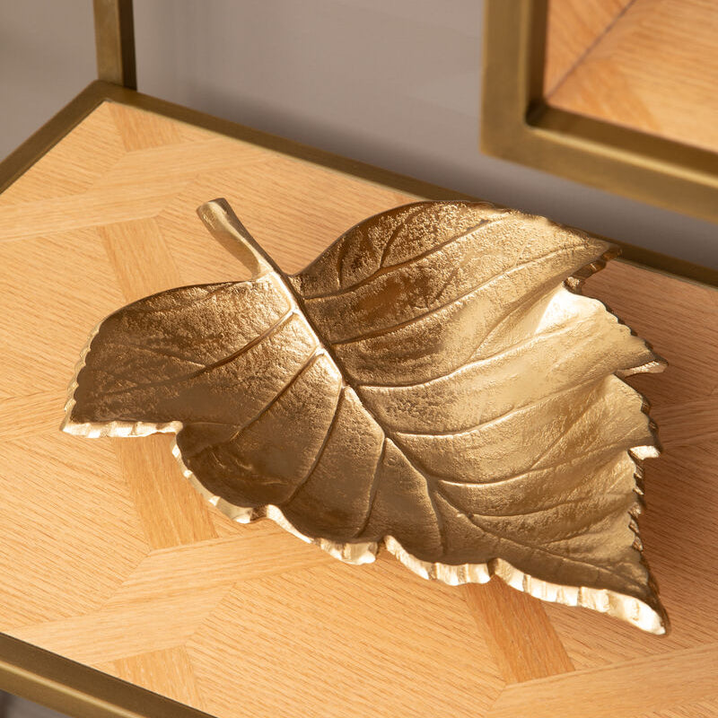 Orsina Gold Maple Leaf Dish – Decorative Aluminium Jewelry Catchall