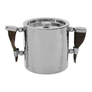 Orsina Haven Hammered Silver Ice Bucket with Horn Handles and Tongs
