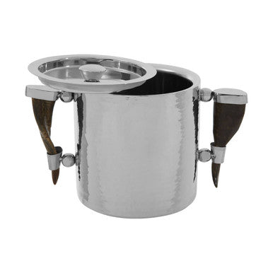 Orsina Haven Hammered Silver Ice Bucket with Horn Handles and Tongs