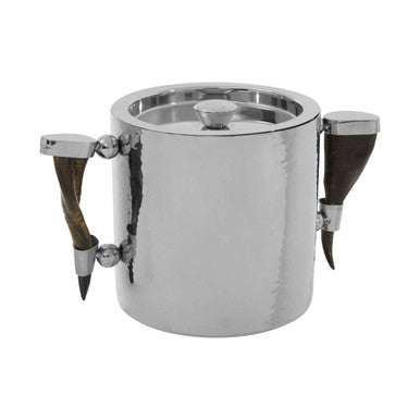 Orsina Haven Hammered Silver Ice Bucket with Horn Handles and Tongs