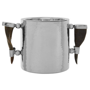 Orsina Haven Hammered Silver Ice Bucket with Horn Handles and Tongs