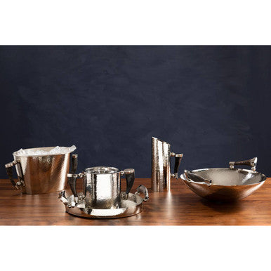 Orsina Haven Hammered Silver Ice Bucket with Horn Handles and Tongs