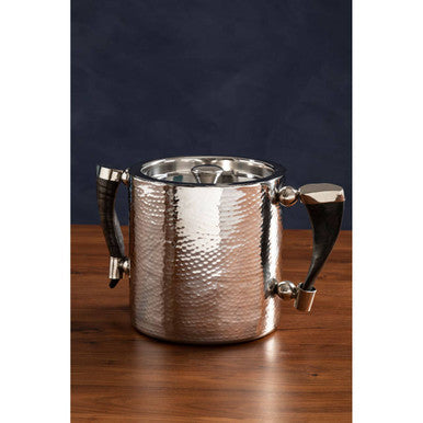 Orsina Haven Hammered Silver Ice Bucket with Horn Handles and Tongs
