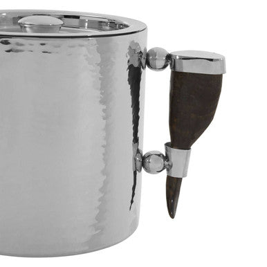 Orsina Haven Hammered Silver Ice Bucket with Horn Handles and Tongs