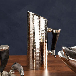 Orsina Hammered Steel Pitcher with Matte Black Horn Handle | 80oz