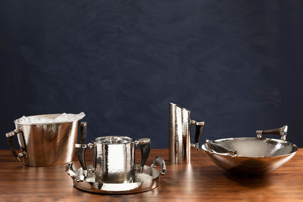 Orsina Hammered Steel Pitcher with Matte Black Horn Handle | 80oz