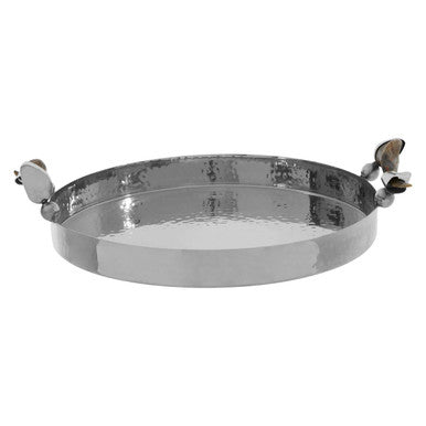 Orsina Hammered Silver Serving Tray with Black Horn Handles