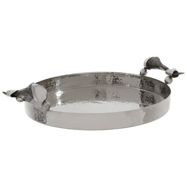 Orsina Hammered Silver Serving Tray with Black Horn Handles