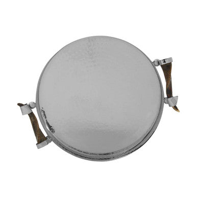 Orsina Hammered Silver Serving Tray with Black Horn Handles