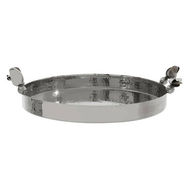 Orsina Hammered Silver Serving Tray with Black Horn Handles