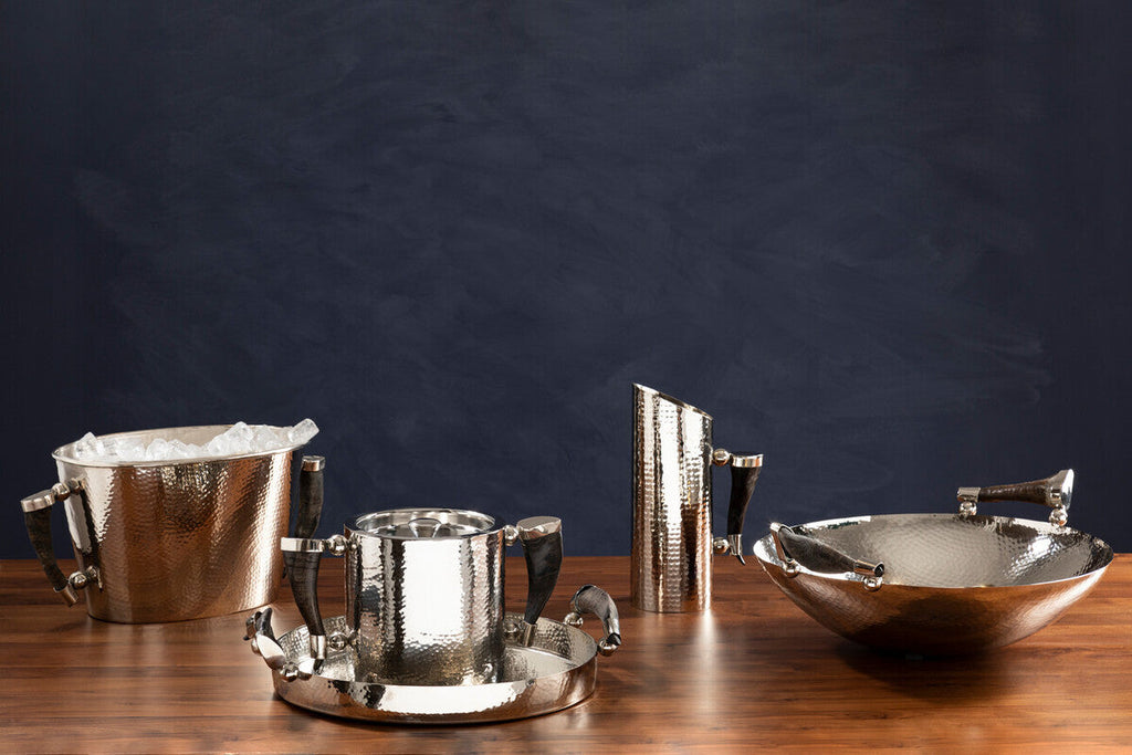 Orsina Hammered Silver Serving Tray with Black Horn Handles