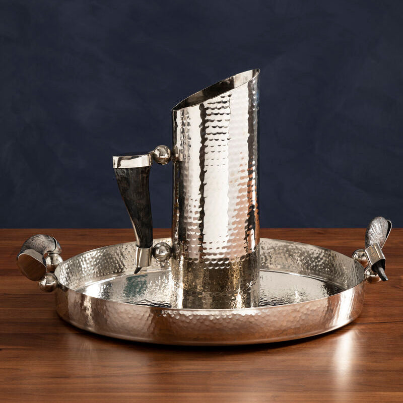 Orsina Hammered Silver Serving Tray with Black Horn Handles