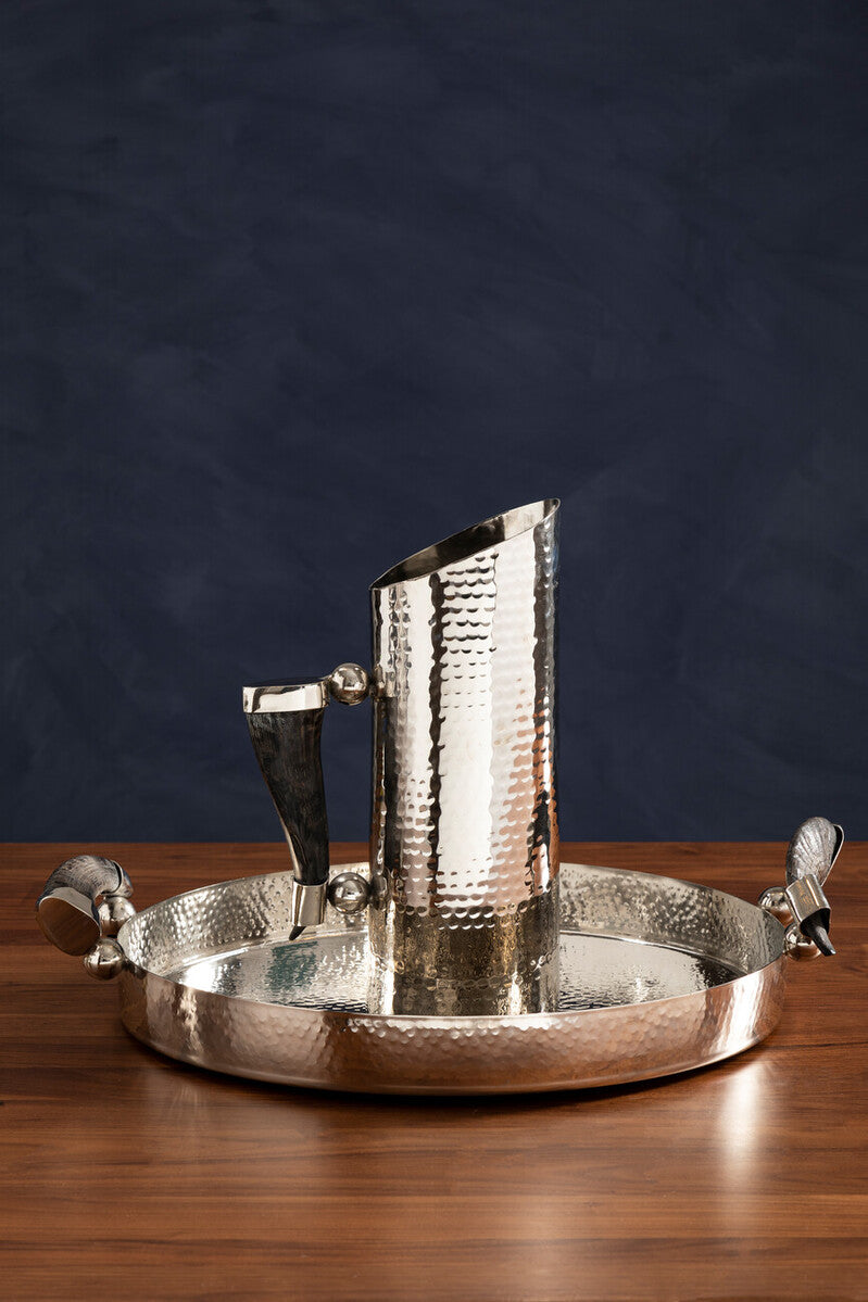 Orsina Hammered Silver Serving Tray with Black Horn Handles