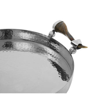 Orsina Hammered Silver Serving Tray with Black Horn Handles