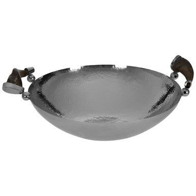 Orsina Hammered Silver Serving Bowl with Black Horn-Style Handles