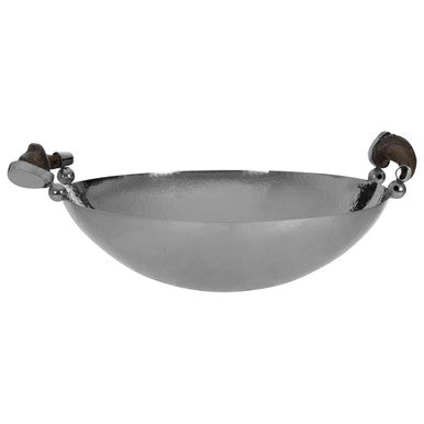 Orsina Hammered Silver Serving Bowl with Black Horn-Style Handles