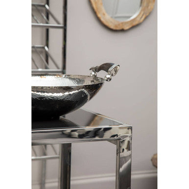 Orsina Hammered Silver Serving Bowl with Black Horn-Style Handles