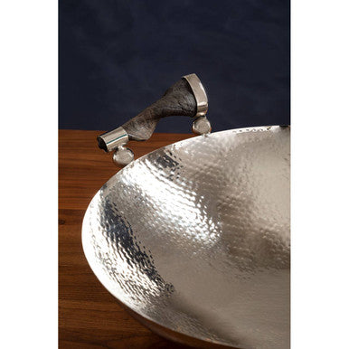 Orsina Hammered Silver Serving Bowl with Black Horn-Style Handles