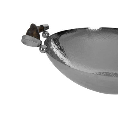 Orsina Hammered Silver Serving Bowl with Black Horn-Style Handles