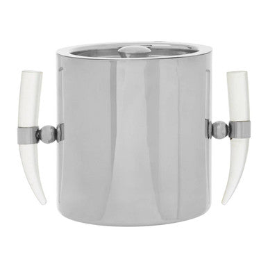 Orsina Herne Silver Ice Bucket with Acrylic Horn Handles and Lid