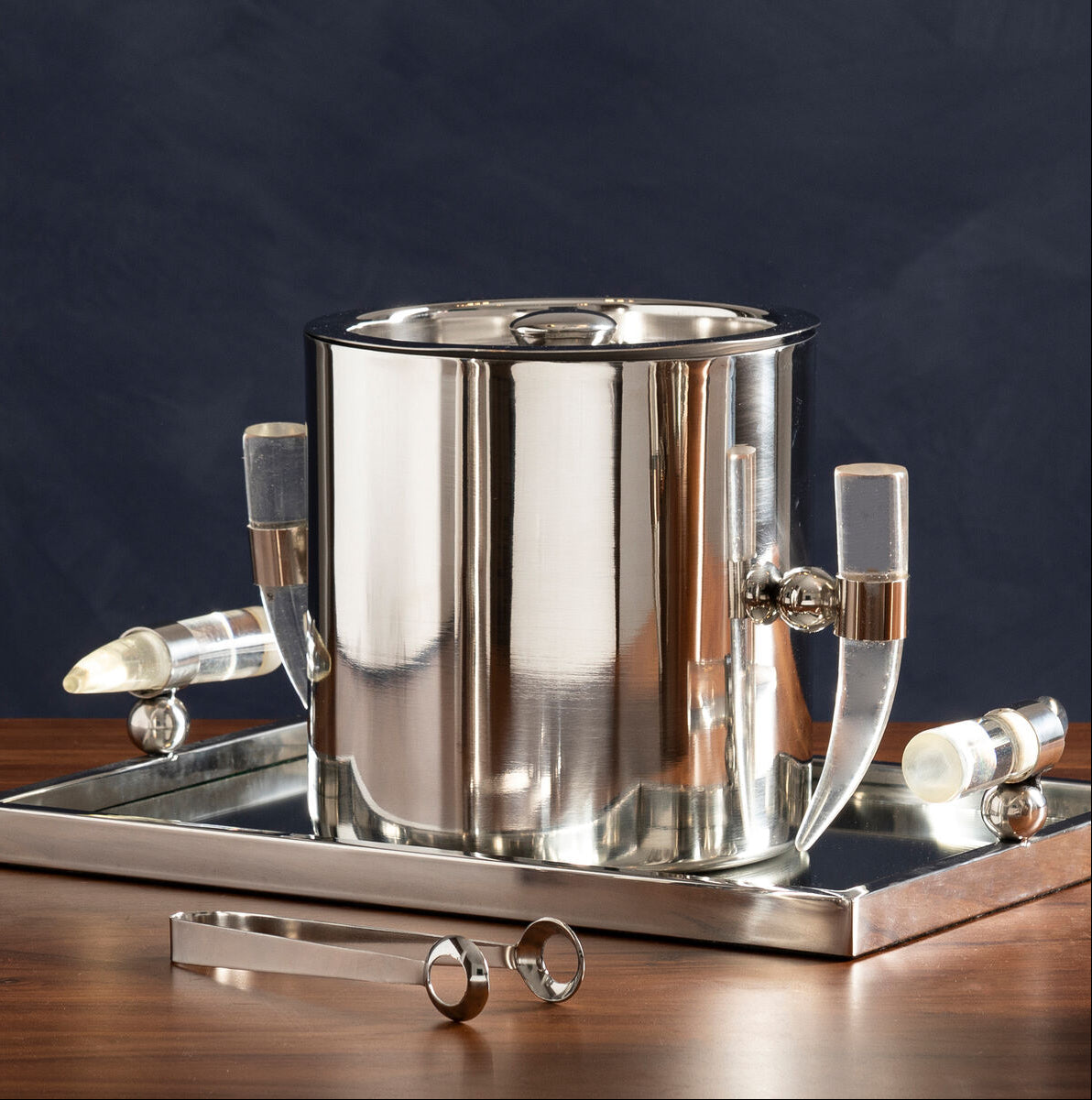 Orsina Herne Silver Ice Bucket with Acrylic Horn Handles and Lid