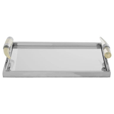 Orsina Mixology Herne Mirrored Tray – Steel with Acrylic Horn Handles