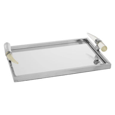Orsina Mixology Herne Mirrored Tray – Steel with Acrylic Horn Handles