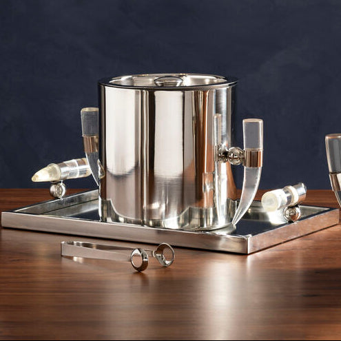 Orsina Mixology Herne Mirrored Tray – Steel with Acrylic Horn Handles