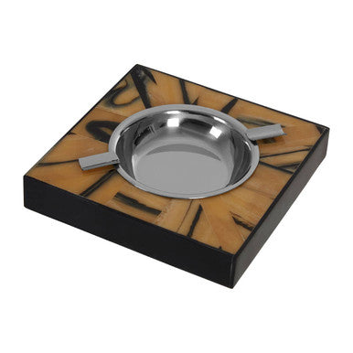 Orsina Rova Square Resin and Steel Ashtray – Black and Brown Abstract