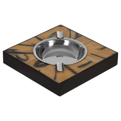 Orsina Rova Square Resin and Steel Ashtray – Black and Brown Abstract