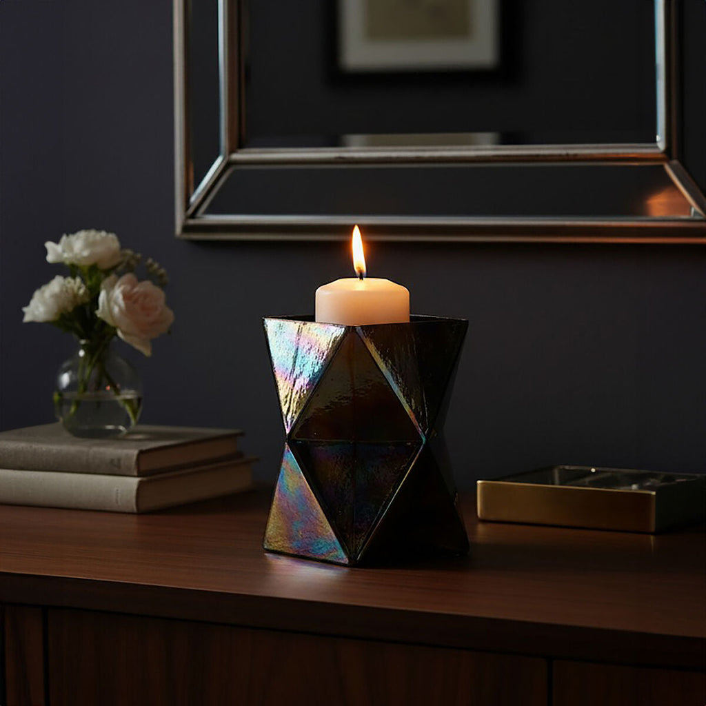Orsina Rambia Large Iridescent Oil Slick Glass Candle Holder