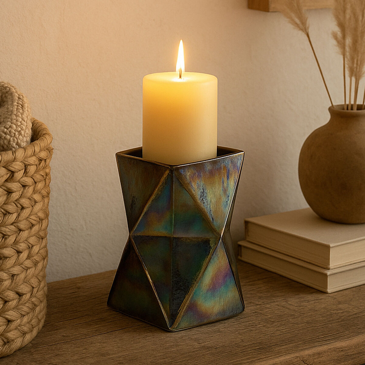 Orsina Rambia Small Oil Slick Glass Candle Holder – Geometric Decor