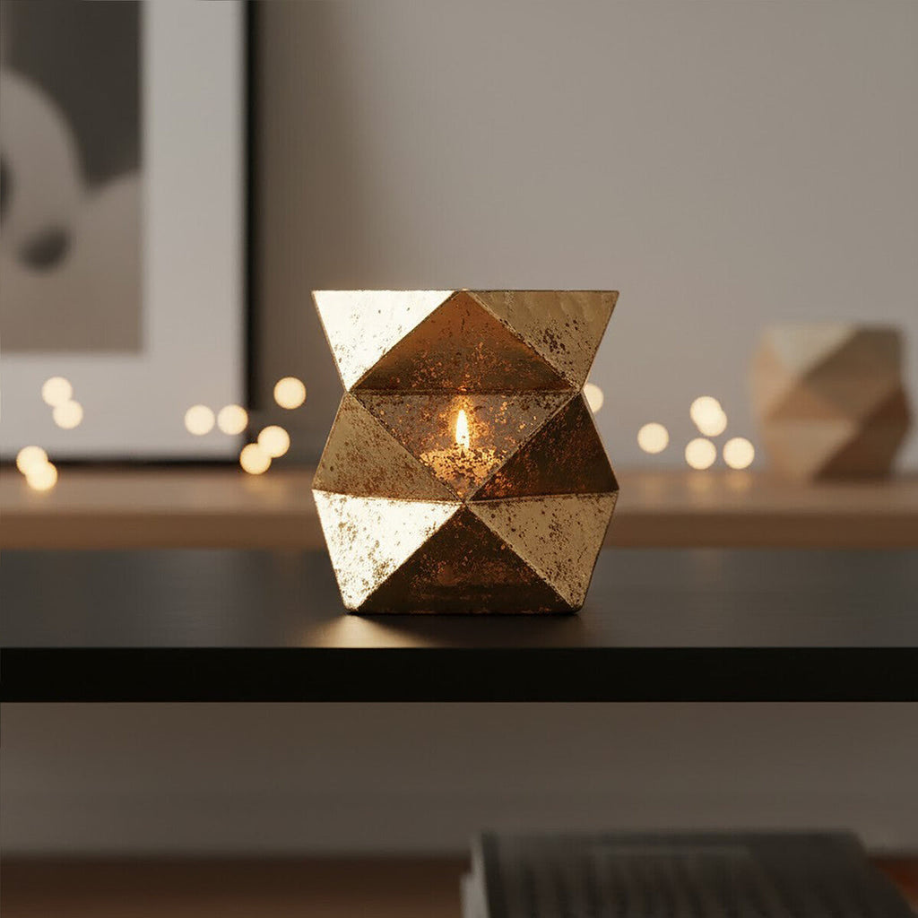 Orsina Rambia Gold Glass Candle Holder – Small Geometric Votive