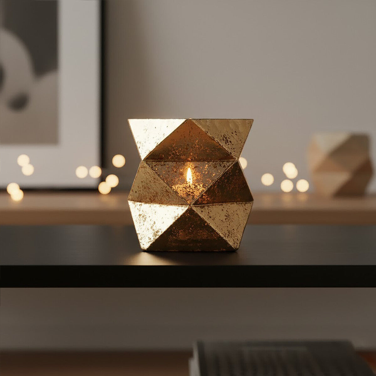 Orsina Rambia Gold Glass Candle Holder – Small Geometric Votive