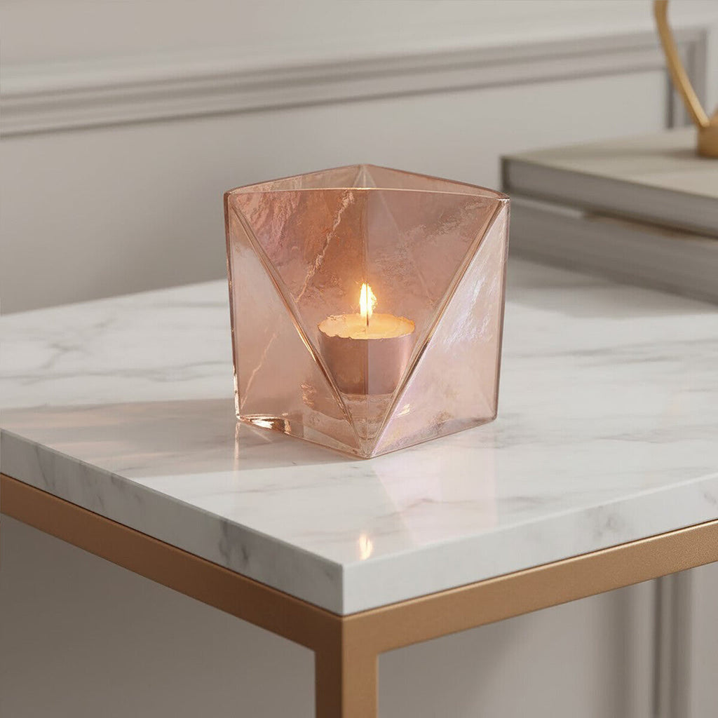 Orsina Rambia Small Pink Glass Candle Holder – Geometric Prismatic Design