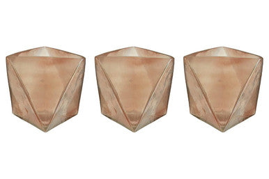 Orsina Rambia Pink Glass Candle Holders – Geometric Set of 3