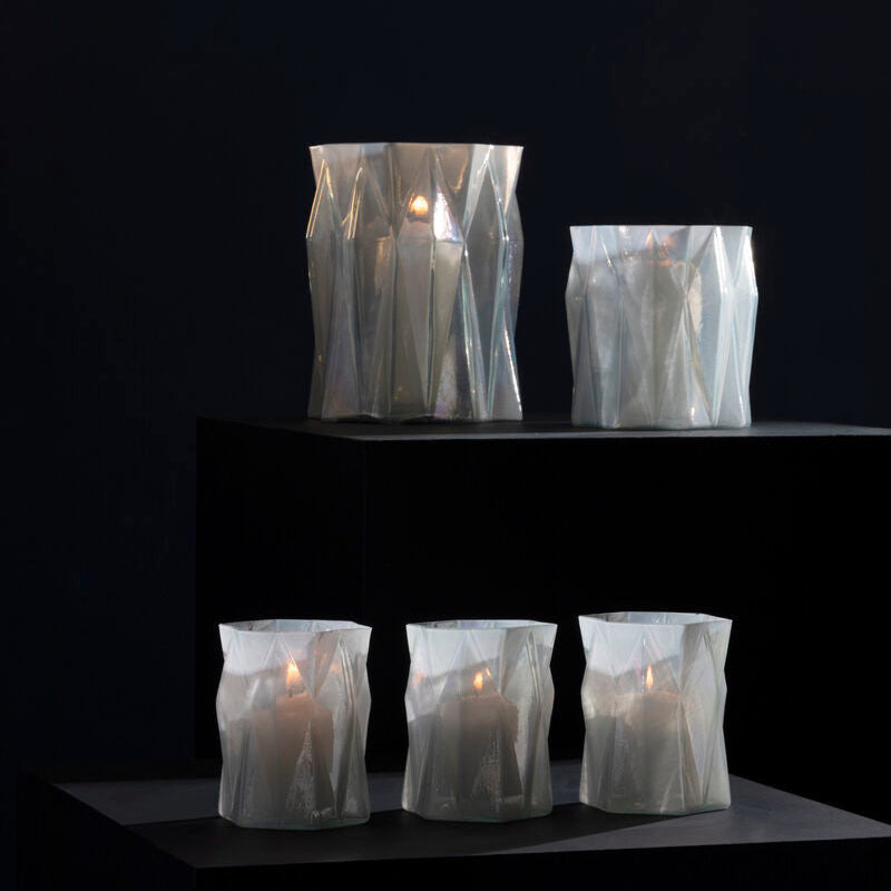 Orsina Rambia Large Iridescent Glass Candle Holder – Modern Centerpiece