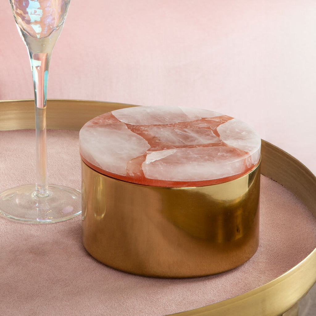 Orsina Pink Quartz Trinket Box – Small Gold-Tone Jewelry Storage