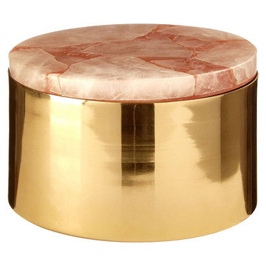 Orsina Large Pink Quartz Trinket Box – Round Gold Metal Jewelry Case