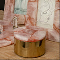 Orsina Large Pink Quartz Trinket Box – Round Gold Metal Jewelry Case