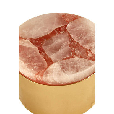 Orsina Large Pink Quartz Trinket Box – Round Gold Metal Jewelry Case