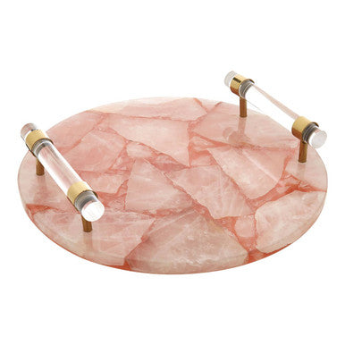 Orsina Bowerbird Pink Quartz Round Tray with Acrylic Handles