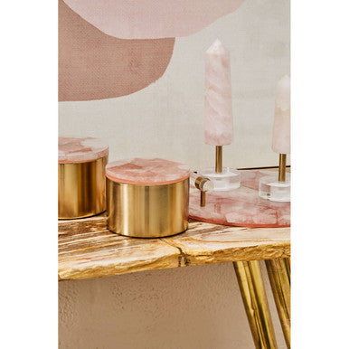Orsina Pink Quartz Obelisk Sculpture – Gold-Tone Metal Home Decor