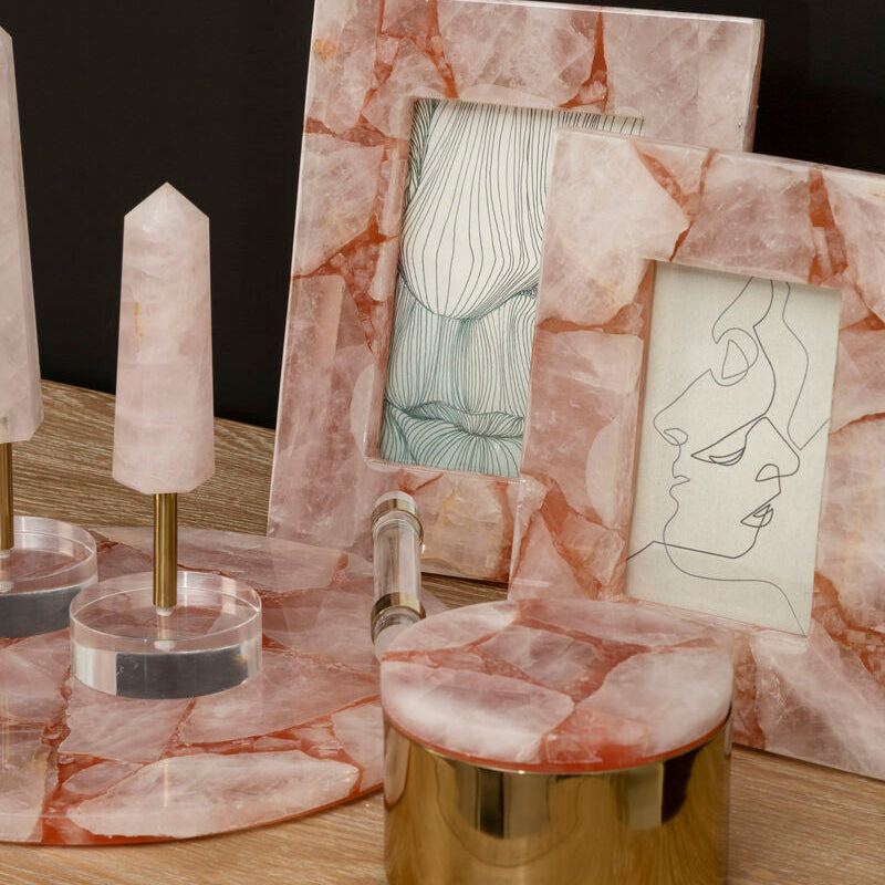 Orsina Pink Quartz Obelisk Sculpture – Gold-Tone Metal Home Decor