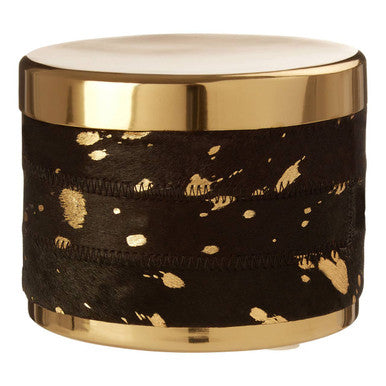 Orsina Large Gold and Black Cowhide Leather Trinket Box Organizer