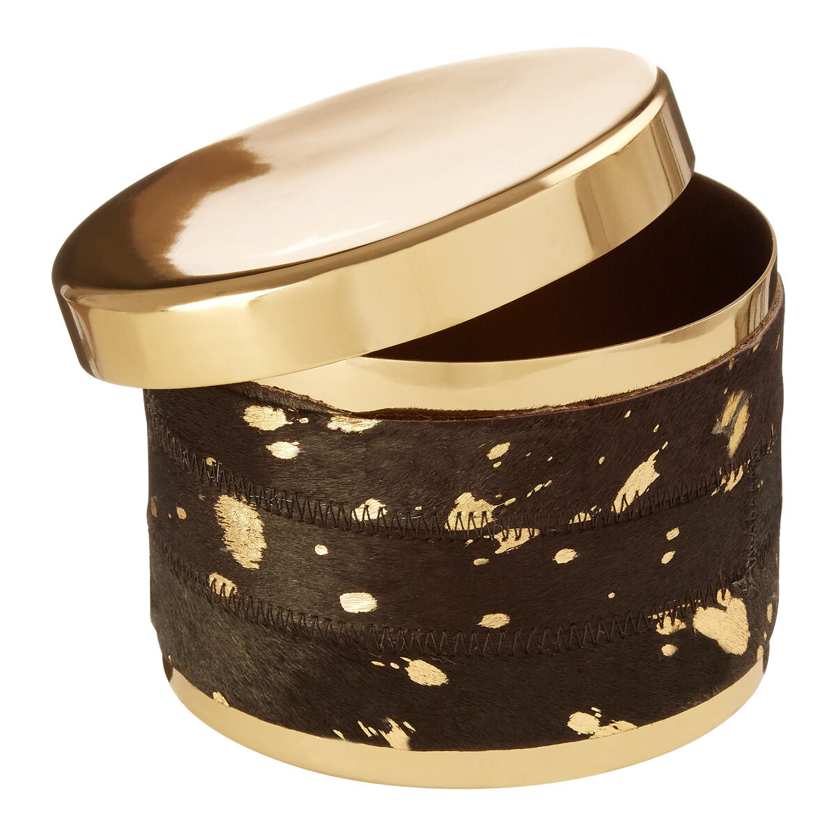Orsina Large Gold and Black Cowhide Leather Trinket Box Organizer