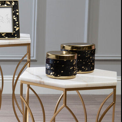 Orsina Large Gold and Black Cowhide Leather Trinket Box Organizer