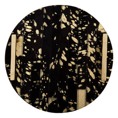 Orsina Bowerbird Cowhide Decorative Tray | Black and Gold Metal Frame