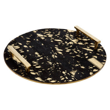 Orsina Bowerbird Cowhide Decorative Tray | Black and Gold Metal Frame