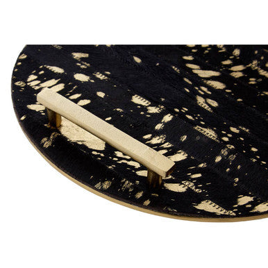 Orsina Bowerbird Cowhide Decorative Tray | Black and Gold Metal Frame